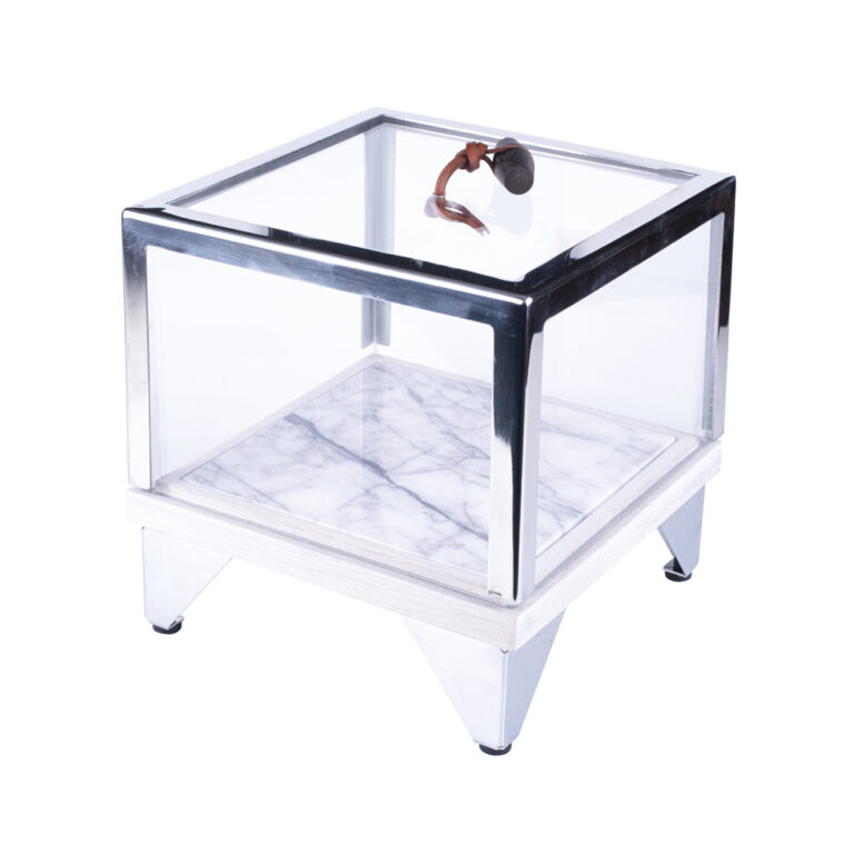 Square Amenity Box With Leg White Oak Stainless Detail - Woodpeckers